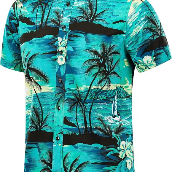 Men's Hawaiian Shirt Short Sleeve Printed Button Down Summer Beach Dress Shirts